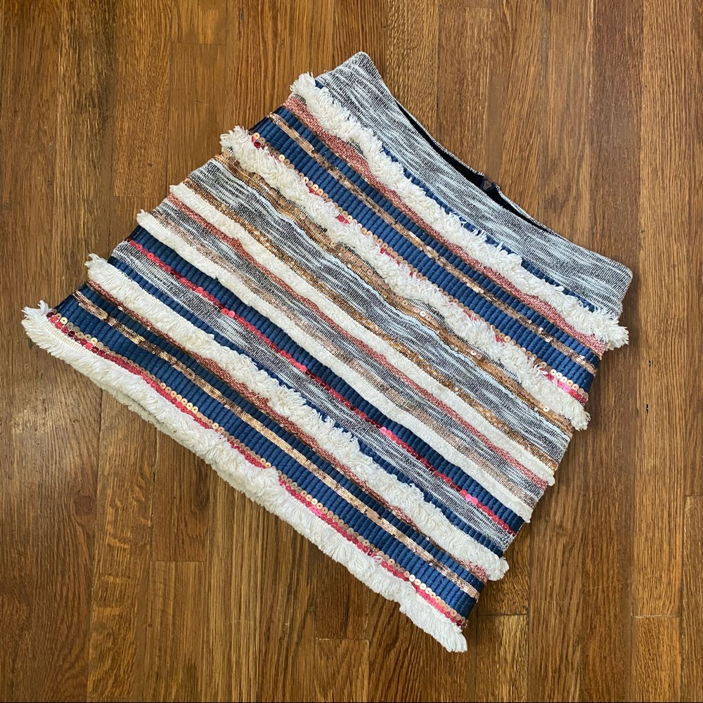 Anthropologie Moulinette Soeurs Erine Beaded Fringe Sequin Stripe A-Line Skirt - Picture 2 of 8